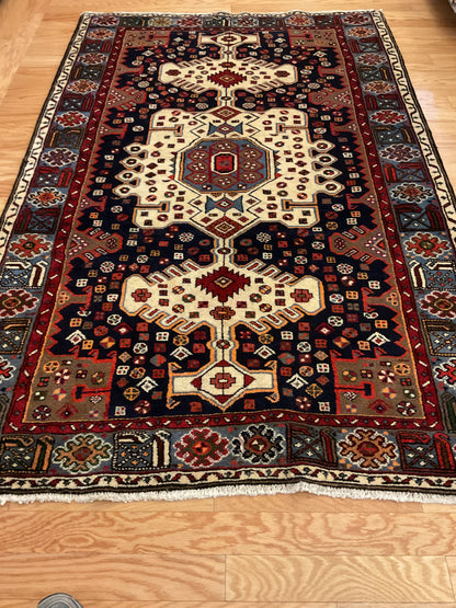 Vintage Persian Malayer Rug, 4'4" x 6'9", in blue, ivory, navy and red - photo 4