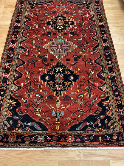 Vintage Persian Malayer Rug, 4'4" x 6'11", in ivory, navy and rust - photo 4