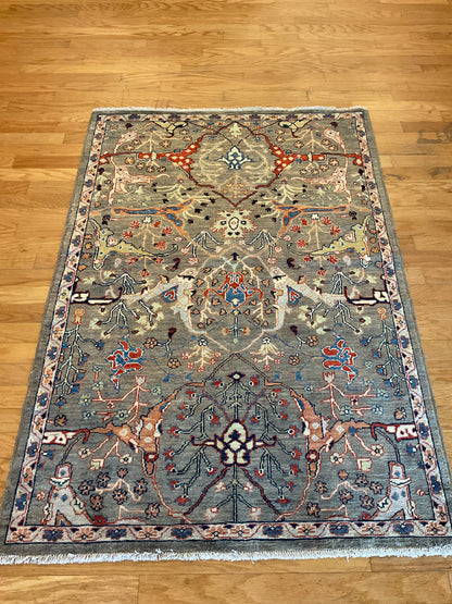 Afghan Bidjar Rug, 4'1" x 5'11", in grey, navy, peach and red - photo 4