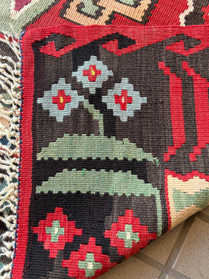 Vintage Turkish Bessarabian Kilim, 6'10" x 10', in charcoal, green, ivory and red - photo 3