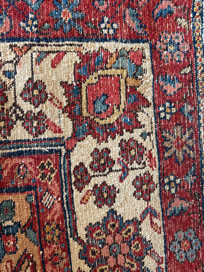Antique Persian Malayer Rug, 4'6" x 6'2", in gold, ivory, navy and red