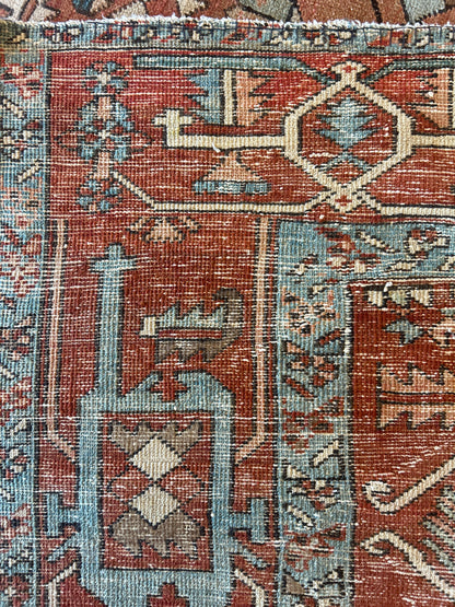 Antique Persian Serapi Rug, 9'2" x 12', in blue, ivory and rust - photo 4
