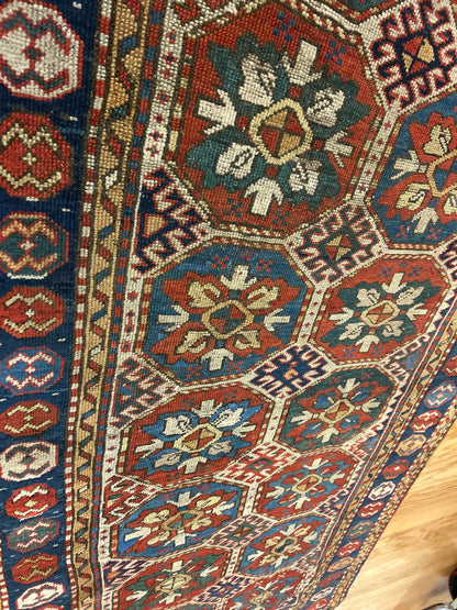 Antique Russian Kazak Runner, 4' x 8'5", in blue, gold, ivory and navy - photo 6