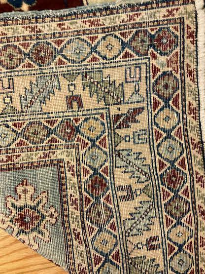 Antique Turkish Kazak Rug, 3'3" x 5'10", in baby blue, brown, burgundy and ivory - photo 3