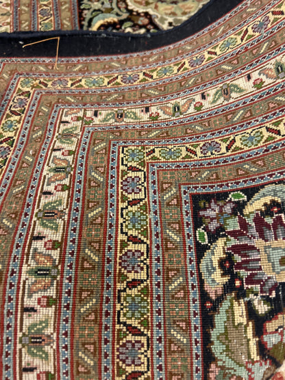Vintage Persian Tabriz Rug with Silk, 12'11" x 19'11", in black, cocoa, salmon and sea moss - photo 3