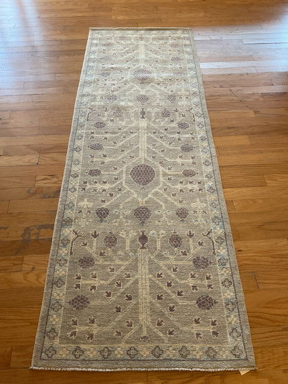 Afghan Oushak Runner, 2'9" x 8', in baby blue, grey, ivory and plum - photo 4