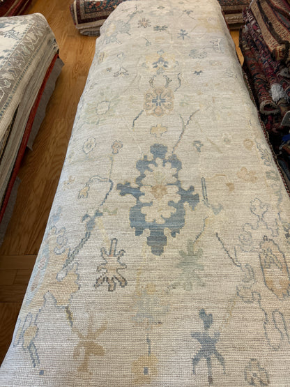 Afghan Oushak Runner, 2'10" x 8'1", in baby blue, beige, grey and ivory - photo 4