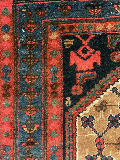 Antique Persian Kurdish Hamadan Rug, 3'5" x 6', in beige, blue, navy and red - photo 3