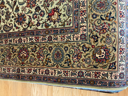 Vintage Persian Kashan Rug, 9'7" x 12'10", in ivory, khaki, navy and red - photo 3