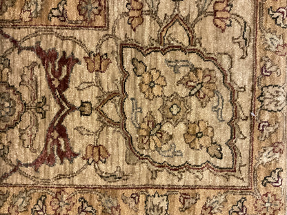 Indian Peshawar Rug, 8' x 9'9", in beige, burgundy and tan