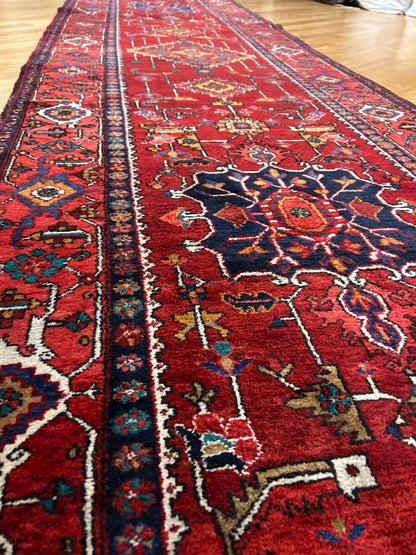 Antique Persian Kurdish Runner, 3'2" x 12'11", in ivory, navy and red - photo 2