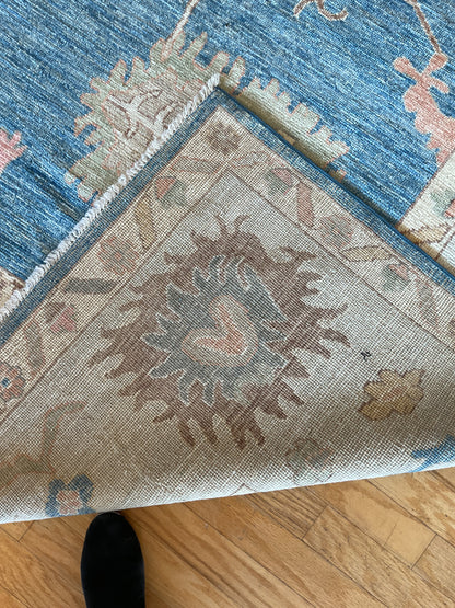 Afghan Oushak Rug, 10' x 14', in beige, blue, brown and peach - photo 5
