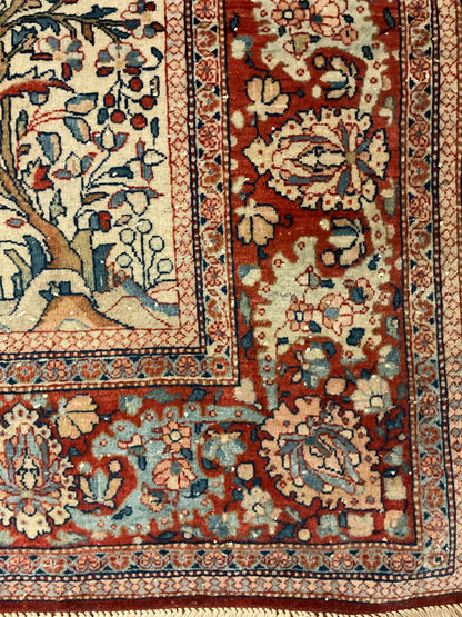Antique Persian Kashan Rug, 4'5" x 6'7", in baby blue, ivory, navy and red - photo 3