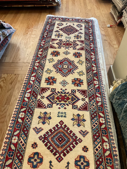 Pakistani Kazak Runner, 2'7" x 7'7", in blue, cream and red - photo 5