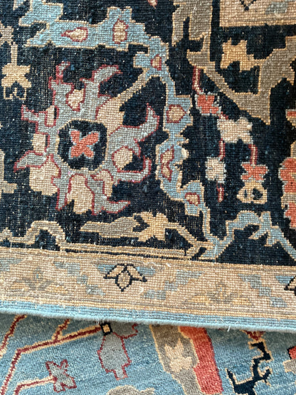 Indian Heritage Heriz Rug, 10' x 14', in baby blue, ivory, navy and rust - photo 4