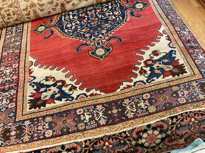 Antique Persian Mohal Rug, 8'11" x 11'3", in blue and red