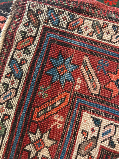 Antique Russian Kazak Runner, 3' x 10'3", in black, green, ivory and orange - photo 3
