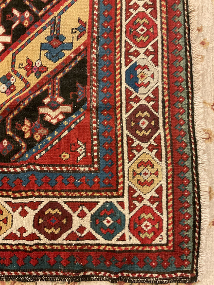 Antique Russian Kazak Runner, 2'11" x 7'10", in blue, ivory, navy and red - photo 2