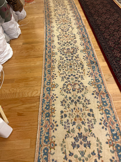 Vintage Persian Kerman Runner, 2'7" x 22', in blue, green, ivory and rose - photo 5