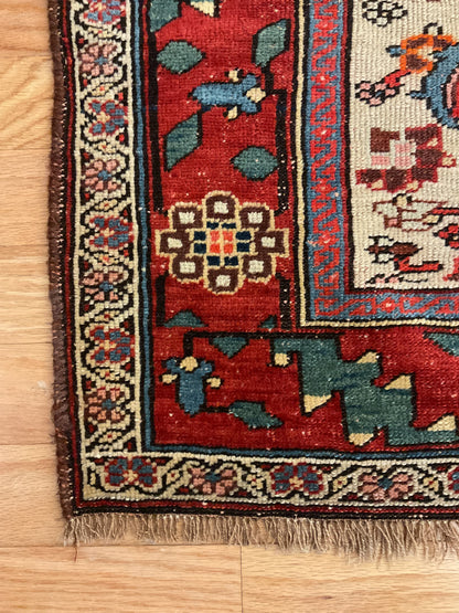 Antique Persian Kurdish Rug, 3'4" x 5'3", in blue, green, ivory and red - photo 2