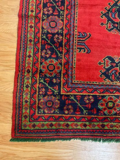 Vintage Turkish Oushak Rug, 9'5" x 11'6", in black, navy and red - photo 2