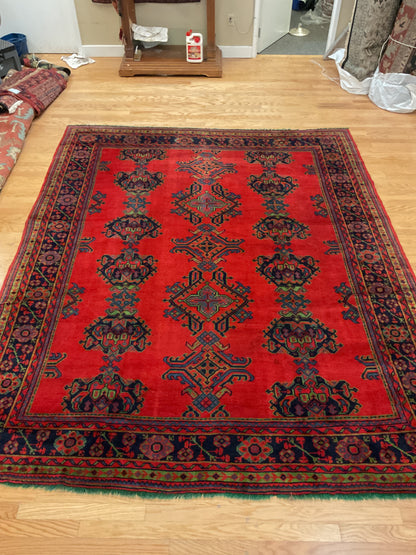 Vintage Turkish Oushak Rug, 9'5" x 11'6", in black, navy and red - photo 4