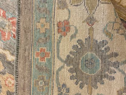 Afghan Oushak Rug, 8'10" x 12', in gold, grey, ivory and teal - photo 4