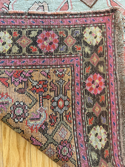 Antique Russian Garabagh Rug, 4'2" x 6'5", in charcoal, grey, pink and salmon - photo 4