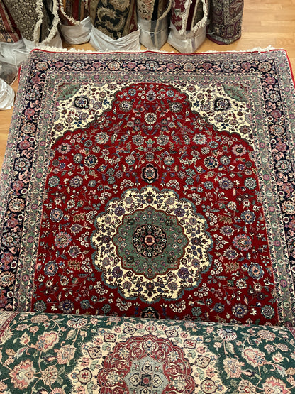 Sino Tabriz Rug, 6' x 9', in green, ivory, navy and red