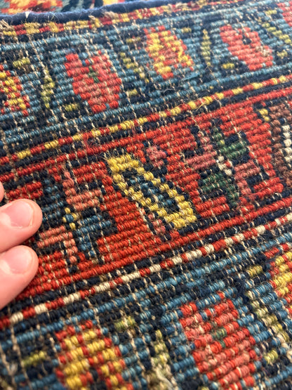 Antique Persian Bidjar Kurdish Runner, 3'4" x 17'11", in gold, navy, red and teal - photo 4