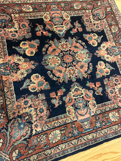 Antique Persian Gazvin Rug, 3'6" x 3'7", in navy, rust, salmon and teal - photo 4