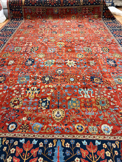 Turkish Mohal Rug, 13'5" x 19'5", in blue, gold, navy and red - photo 2