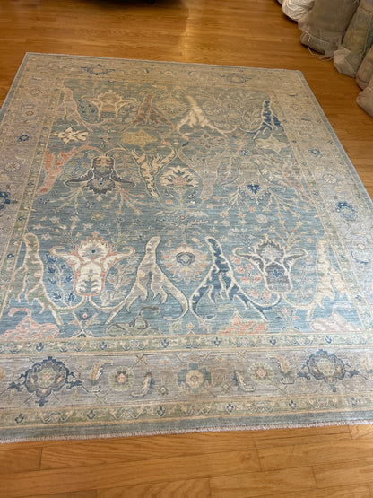 Afghan Peshawar Rug, 8'2" x 10'1", in blue, cream and green - photo 2