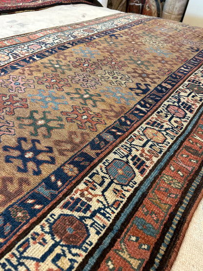 Antique Persian Kurdish Runner, 3'7" x 18', in camel, green, ivory and navy - photo 4