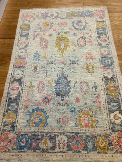 Pakistani Oushak Rug, 3'10" x 5'11", in blue, charcoal, gold and ivory - photo 3
