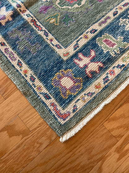 Turkish Oushak Runner, 2'10" x 10'3", in blue, green, ivory and pink - photo 4
