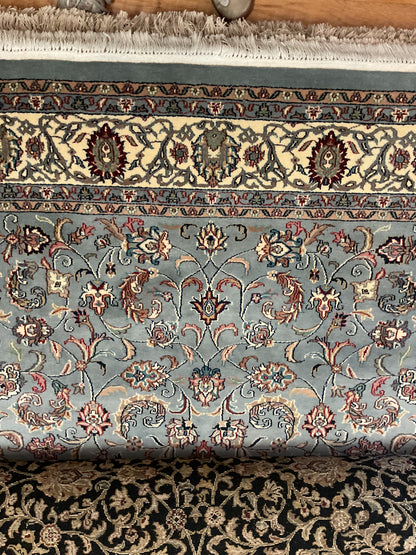 Indian Kashan Rug, 5'11" x 9'2", in baby blue, burgundy and ivory