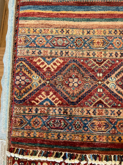 Afghan Turkman Runner, 2'5" x 6'9", in blue, gold, red and teal - photo 2