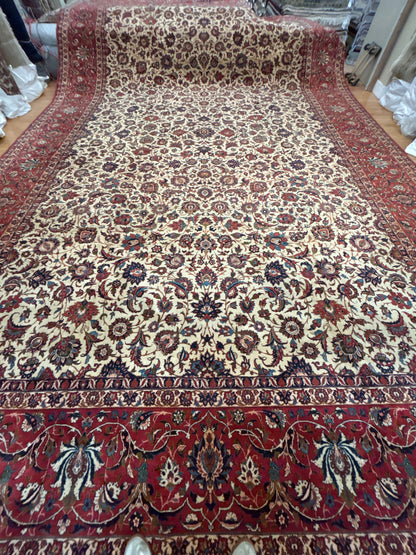 Vintage Persian Esfahan Rug, 14'4" x 22', in blue, ivory, navy and red - photo 2