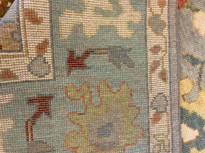 Indian Oushak Rug, 8'1" x 10'1", in baby blue, gold, grey and ivory - photo 4