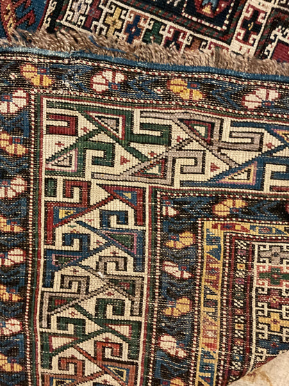 Antique Russian Kazak Runner, 3'11" x 9'10", in beige, blue, gold and navy - photo 3