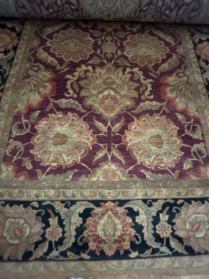 Indian Agra Jaipur Rug, 9'1" x 11'10", in beige, burgundy, gold and navy