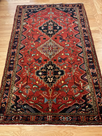 Vintage Persian Malayer Rug, 4'4" x 6'11", in ivory, navy and rust
