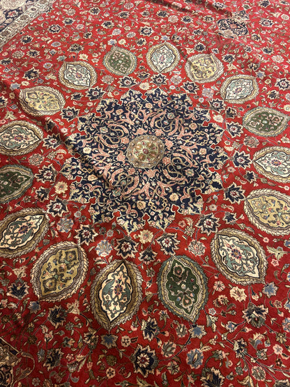 Vintage Persian Tabriz Rug, 11'3" x 16', in beige, navy, olive and red - photo 7