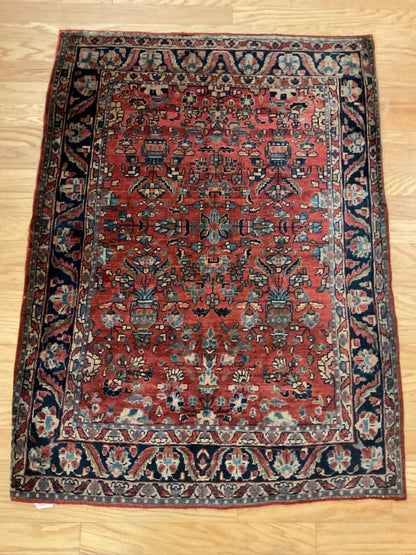 Antique Persian Sarouk Rug, 3'6" x 4'8", in baby blue, brick and navy - photo 4