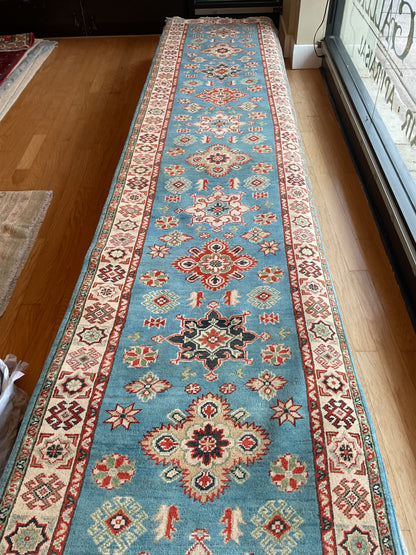 Afghan Kazak Runner, 2'8" x 13'6", in blue, green, ivory and red - photo 2