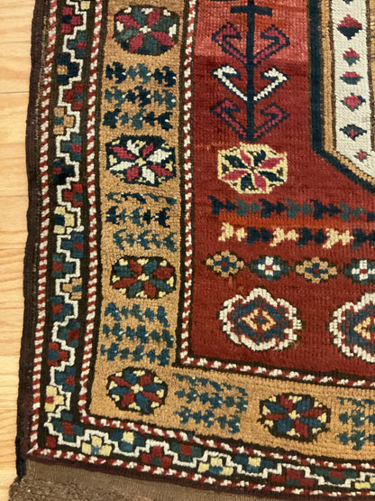 Antique Persian Kurdish Runner, 3'11" x 8'9", in gold, ivory, navy and red - photo 2