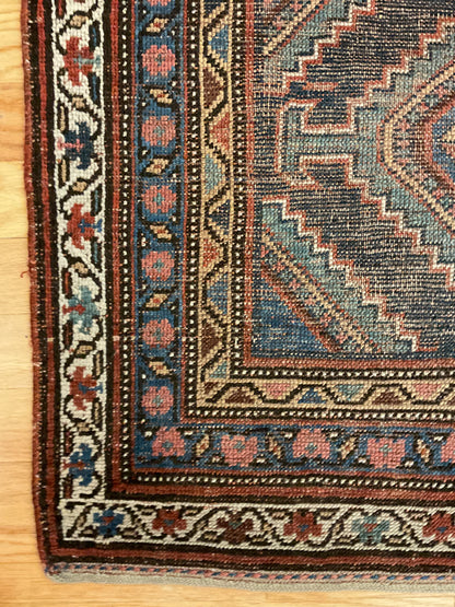 Antique Persian Kurdish Rug, 3'5" x 6'3", in blue, brown, ivory and salmon - photo 2