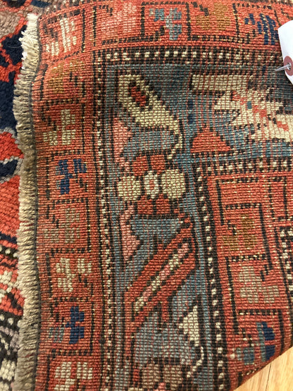 Antique Russian Karabagh Runner, 4'2" x 8'9", in ivory, navy, rust and teal - photo 3