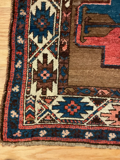 Antique Persian Kurdish Rug, 3'6" x 6', in blue, brown, ivory and navy - photo 2